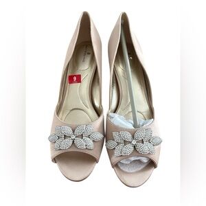 Bandolino Blush Heels with Rhinestone Bow